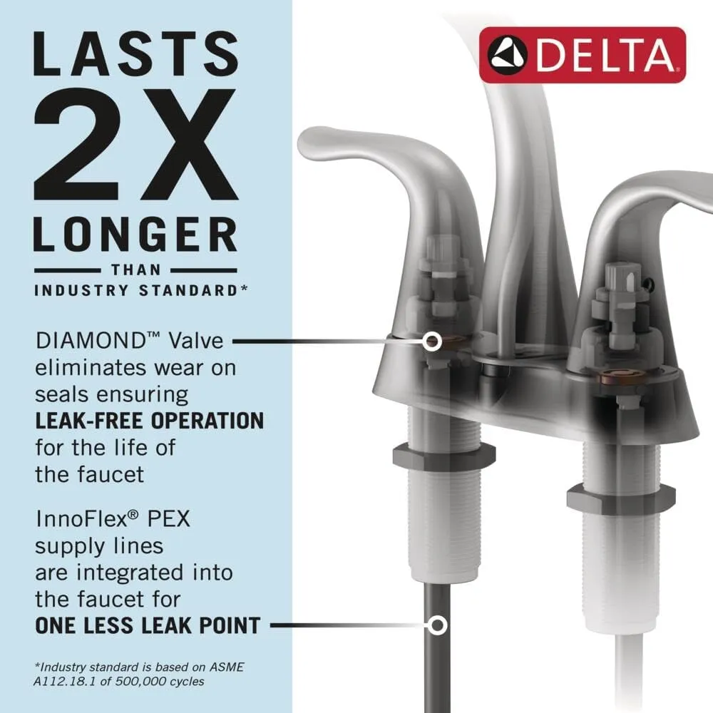 Delta Faucet Saylor Matte Black Bathroom Faucet, Bathroom Sink Faucet, Centerset Bathroom Faucet for Bathroom Sink, Diamond Seal Technology, Metal Drain Assembly, Matte Black 2535-BLMPU-DST