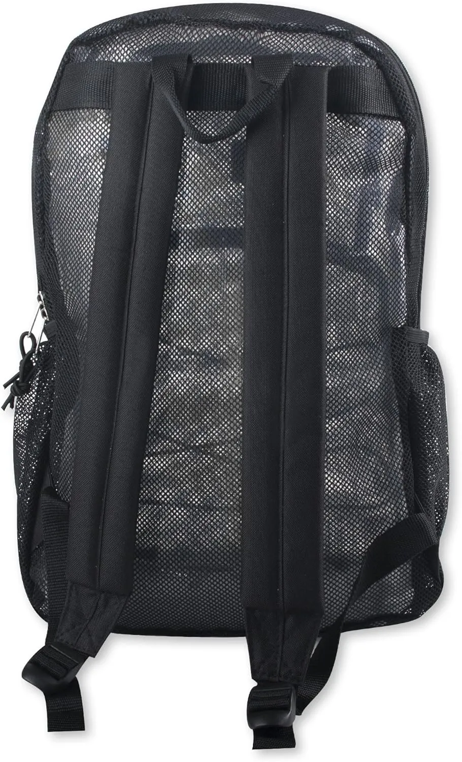 Deluxe See Through Mesh Backpack with Bungee Cord & Adjustable Padded Straps for Swimming, Travel (Black)