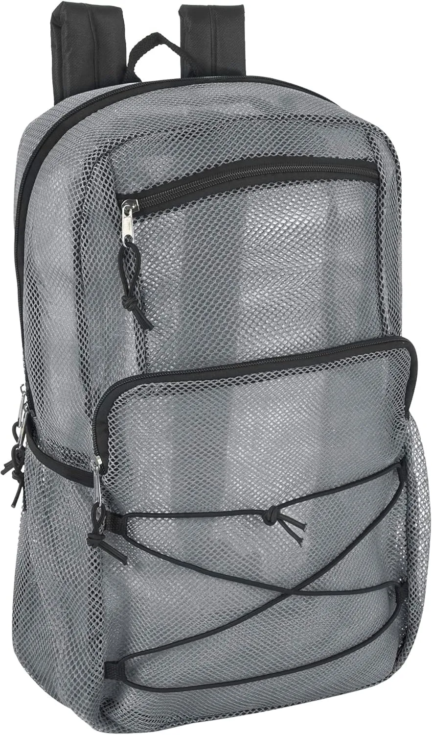 Deluxe See Through Mesh Backpack with Bungee Cord & Adjustable Padded Straps for Swimming, Travel (Grey)