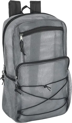 Deluxe See Through Mesh Backpack with Bungee Cord & Adjustable Padded Straps for Swimming, Travel (Grey)