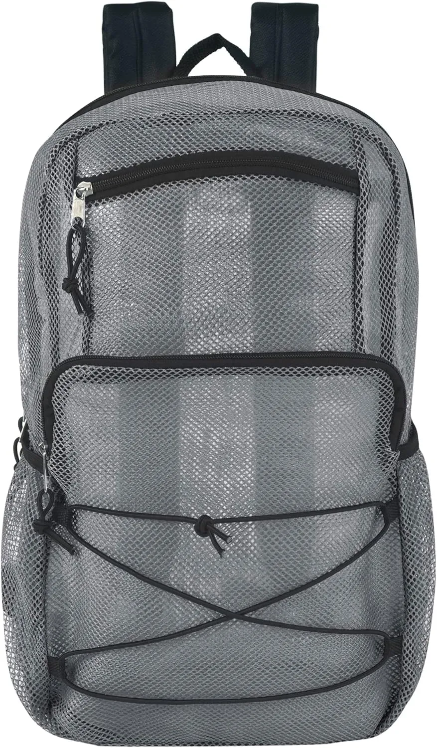 Deluxe See Through Mesh Backpack with Bungee Cord & Adjustable Padded Straps for Swimming, Travel (Grey)