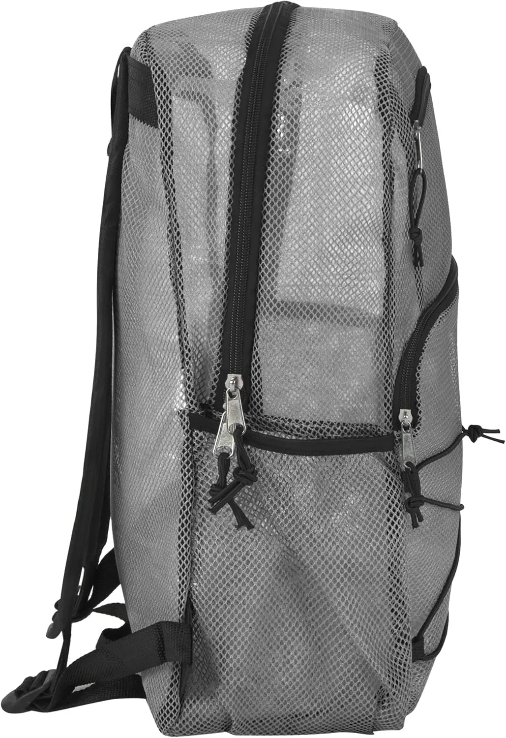 Deluxe See Through Mesh Backpack with Bungee Cord & Adjustable Padded Straps for Swimming, Travel (Grey)
