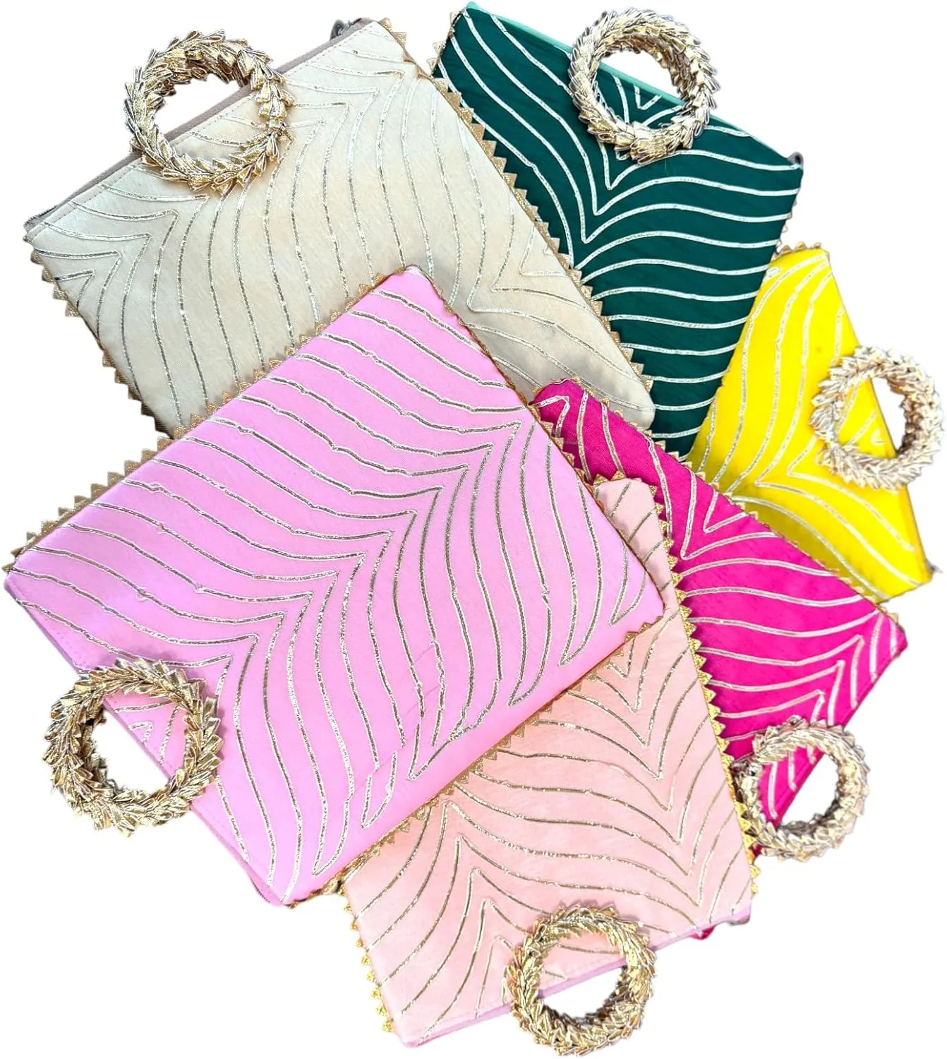 DESI BY DIL Gota Patti Indian Gift Bags for Women with Handle & Zipper-Set of 6 - Afforable Indian Return Gifts for Diwali/Pooja - Stylish Indian Return Gift Bags