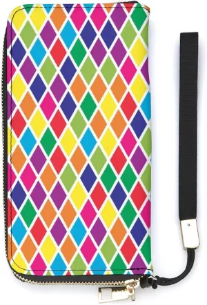 Diamond Color Block Women's Leather Long Large Capacity Wallet Clutch Wallet with Hand Strap, 20x10.5cm, style-3-2