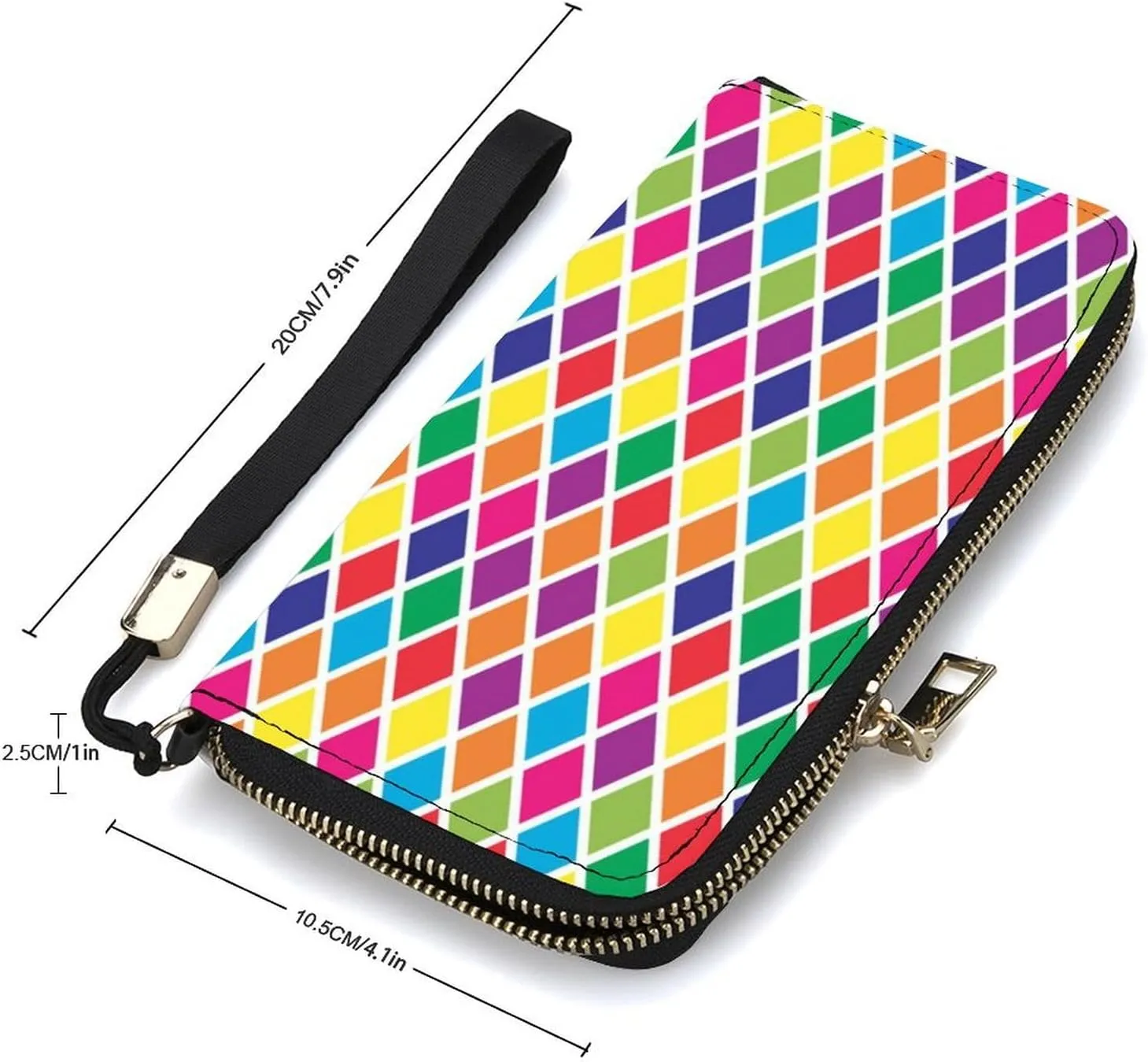 Diamond Color Block Women's Leather Long Large Capacity Wallet Clutch Wallet with Hand Strap, 20x10.5cm, style-3-2