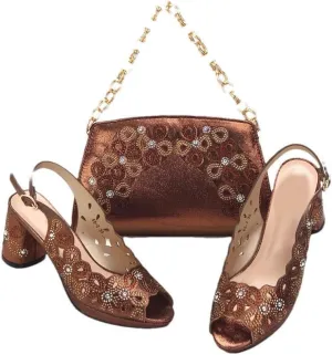 Diamond-Encrusted Peep Toe Wedding Sandals Champagne Luxury Purse Set