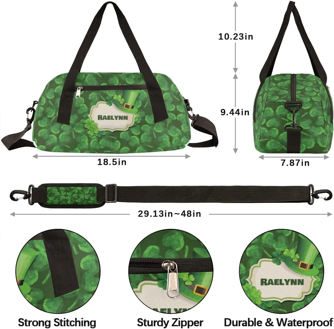 Diamond Lucky Clover Kids Duffel Bag for Girls Boys Teens, Custom Name Dance Bag Overnight Small Duffel Bag Carry On Weekend Sports Gym Travel Bag for School Practice Gymnastics Ballet