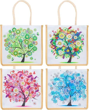 Diamond Painting Canvas Tote Bags 4 Pack Boho Diamond Dots Dotz Art Kits Shoulder Bags 5D DIY Handbags Handmade Gifts Reusable Shopping Bags with Handles for Women Adults(Spring Summer Fall Winter)