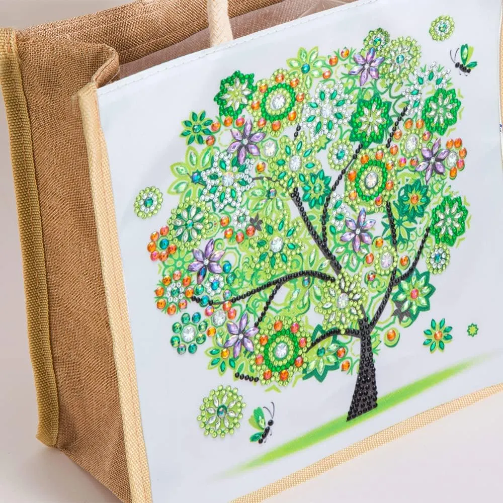 Diamond Painting Canvas Tote Bags 4 Pack Boho Diamond Dots Dotz Art Kits Shoulder Bags 5D DIY Handbags Handmade Gifts Reusable Shopping Bags with Handles for Women Adults(Spring Summer Fall Winter)