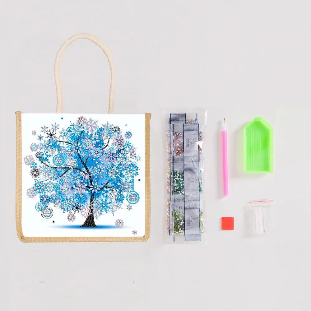 Diamond Painting Canvas Tote Bags 4 Pack Boho Diamond Dots Dotz Art Kits Shoulder Bags 5D DIY Handbags Handmade Gifts Reusable Shopping Bags with Handles for Women Adults(Spring Summer Fall Winter)