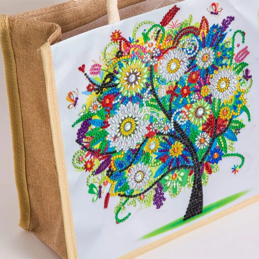 Diamond Painting Canvas Tote Bags 4 Pack Boho Diamond Dots Dotz Art Kits Shoulder Bags 5D DIY Handbags Handmade Gifts Reusable Shopping Bags with Handles for Women Adults(Spring Summer Fall Winter)