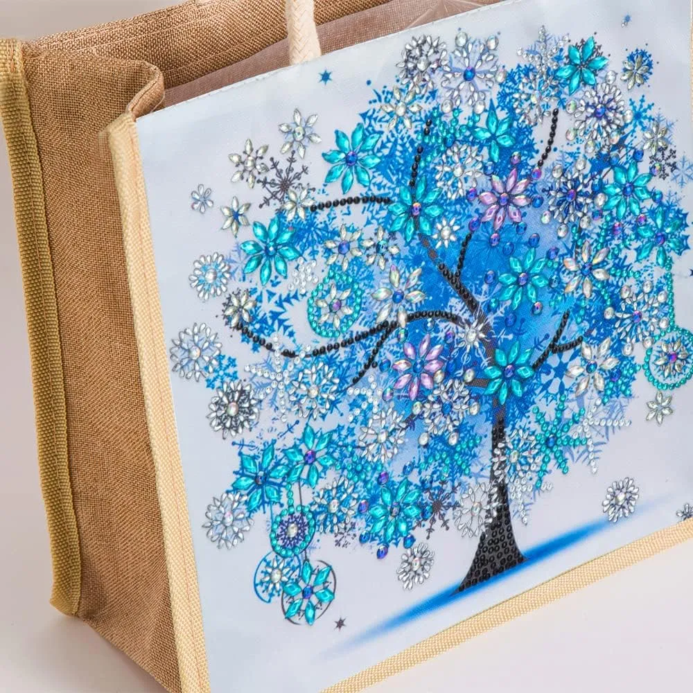 Diamond Painting Canvas Tote Bags 4 Pack Boho Diamond Dots Dotz Art Kits Shoulder Bags 5D DIY Handbags Handmade Gifts Reusable Shopping Bags with Handles for Women Adults(Spring Summer Fall Winter)