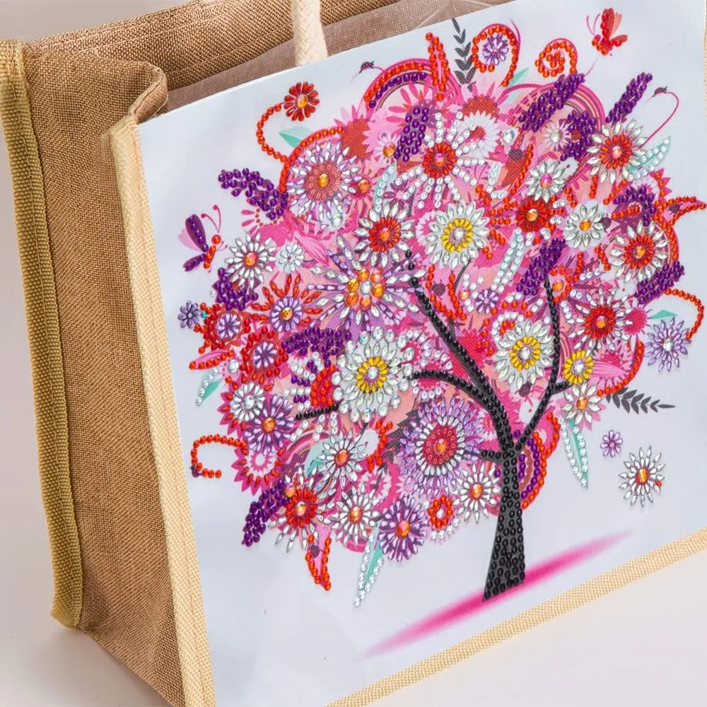 Diamond Painting Canvas Tote Bags 4 Pack Boho Diamond Dots Dotz Art Kits Shoulder Bags 5D DIY Handbags Handmade Gifts Reusable Shopping Bags with Handles for Women Adults(Spring Summer Fall Winter)