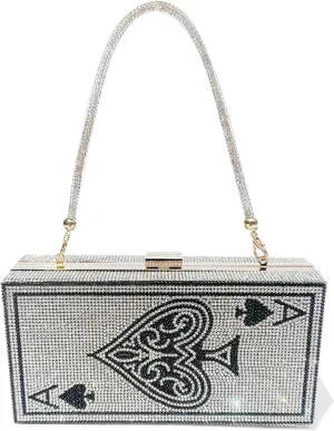 Diamond Sliver Crystal Evening Bag Rhinestone Bling Money Purses Poker Card Handbags Clutch For Party.