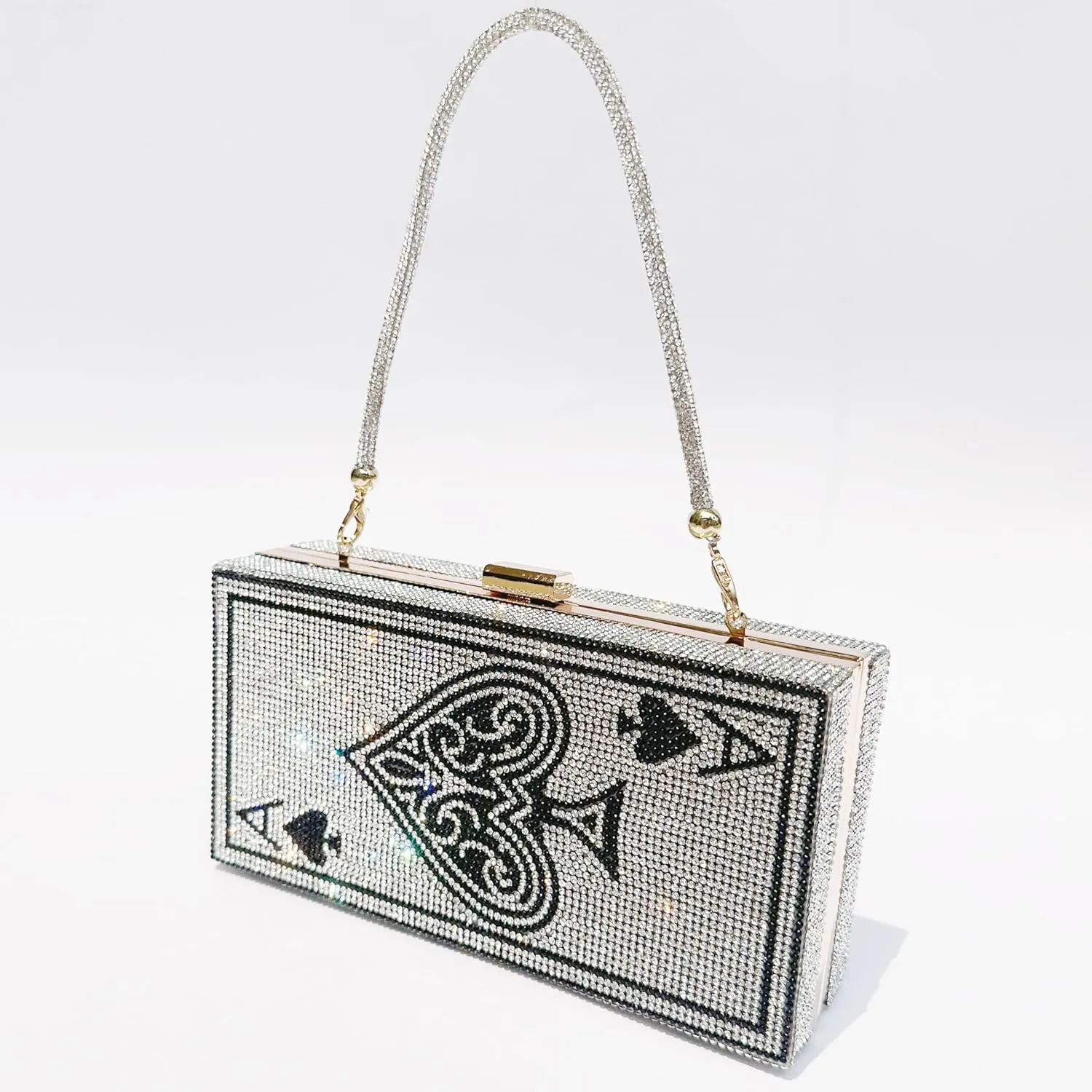 Diamond Sliver Crystal Evening Bag Rhinestone Bling Money Purses Poker Card Handbags Clutch For Party.