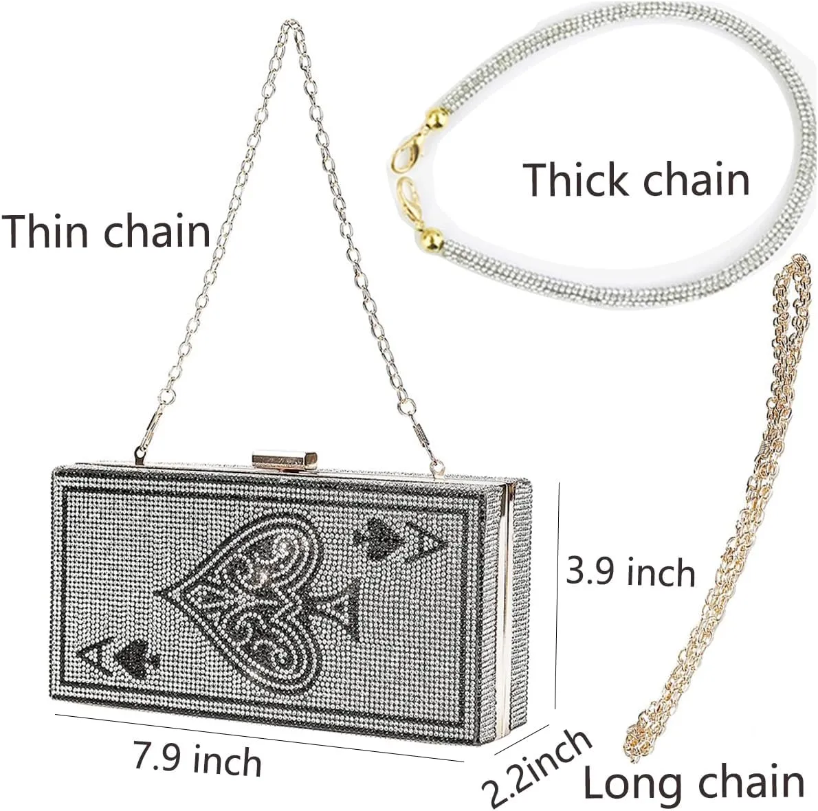 Diamond Sliver Crystal Evening Bag Rhinestone Bling Money Purses Poker Card Handbags Clutch For Party.