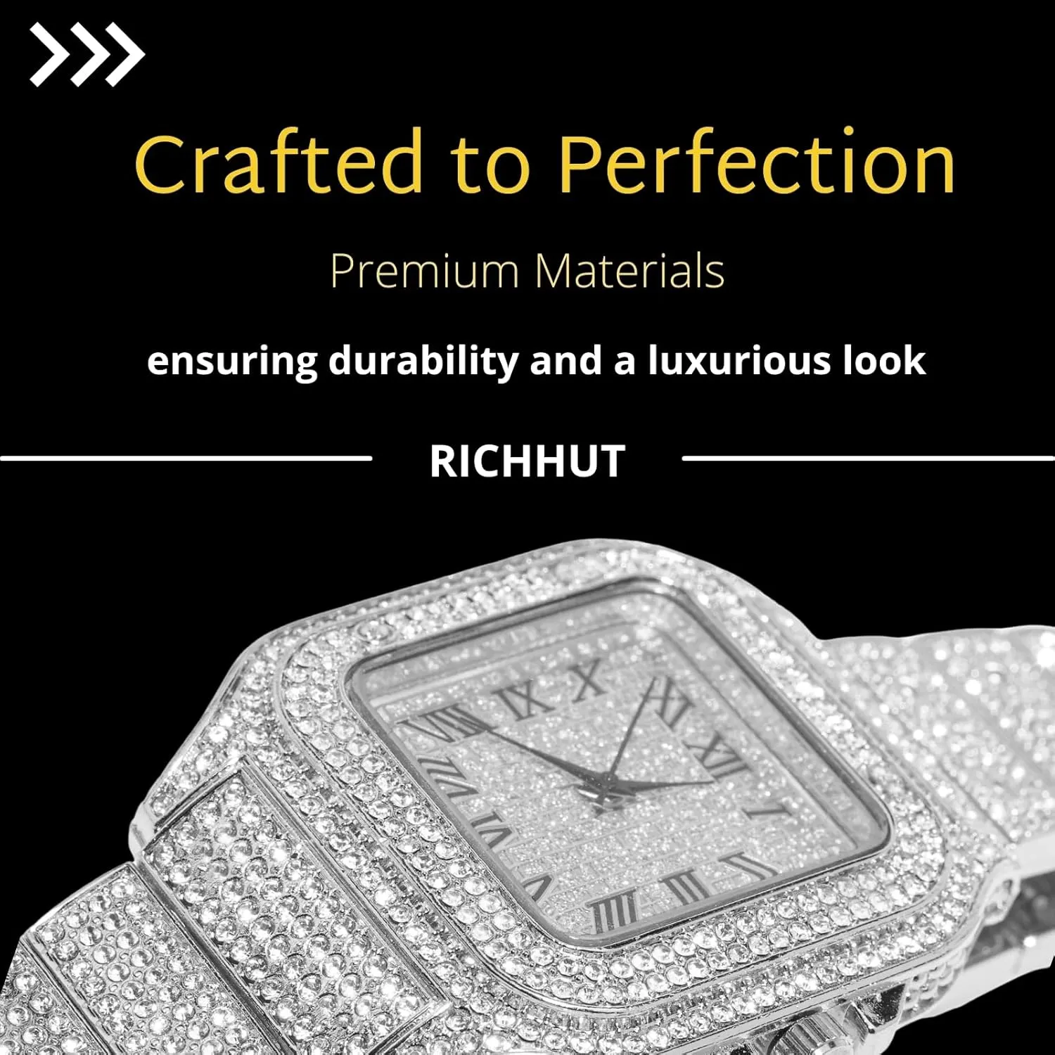 Diamond Watch for Men Guys - Square Dial - 20MM Wide Wristband 18k Real Gold/White Gold Platinum Plated Iced Out, with Tennis Chain Set Optional, Gift for Boyfriend Husband