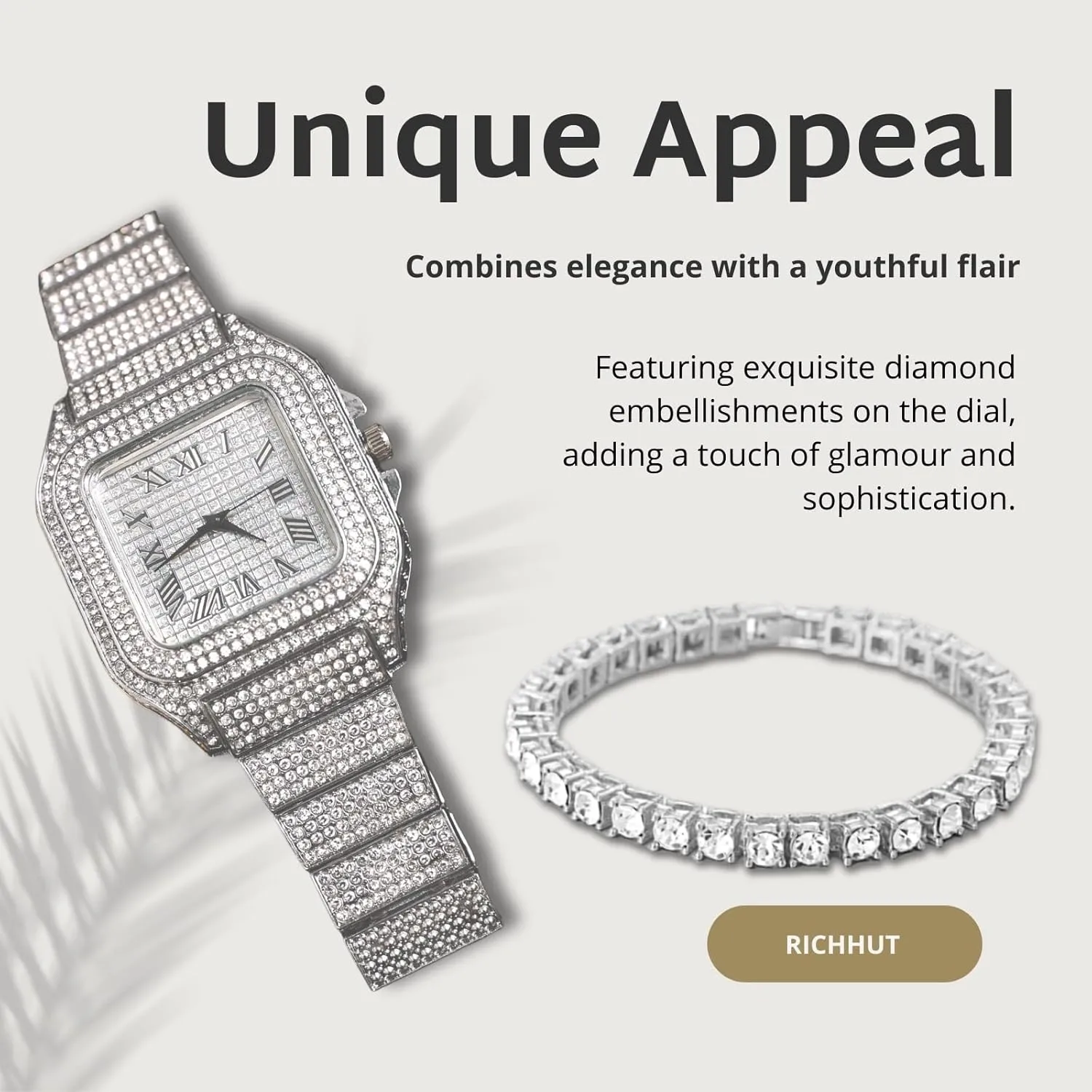 Diamond Watch for Men Guys - Square Dial - 20MM Wide Wristband 18k Real Gold/White Gold Platinum Plated Iced Out, with Tennis Chain Set Optional, Gift for Boyfriend Husband