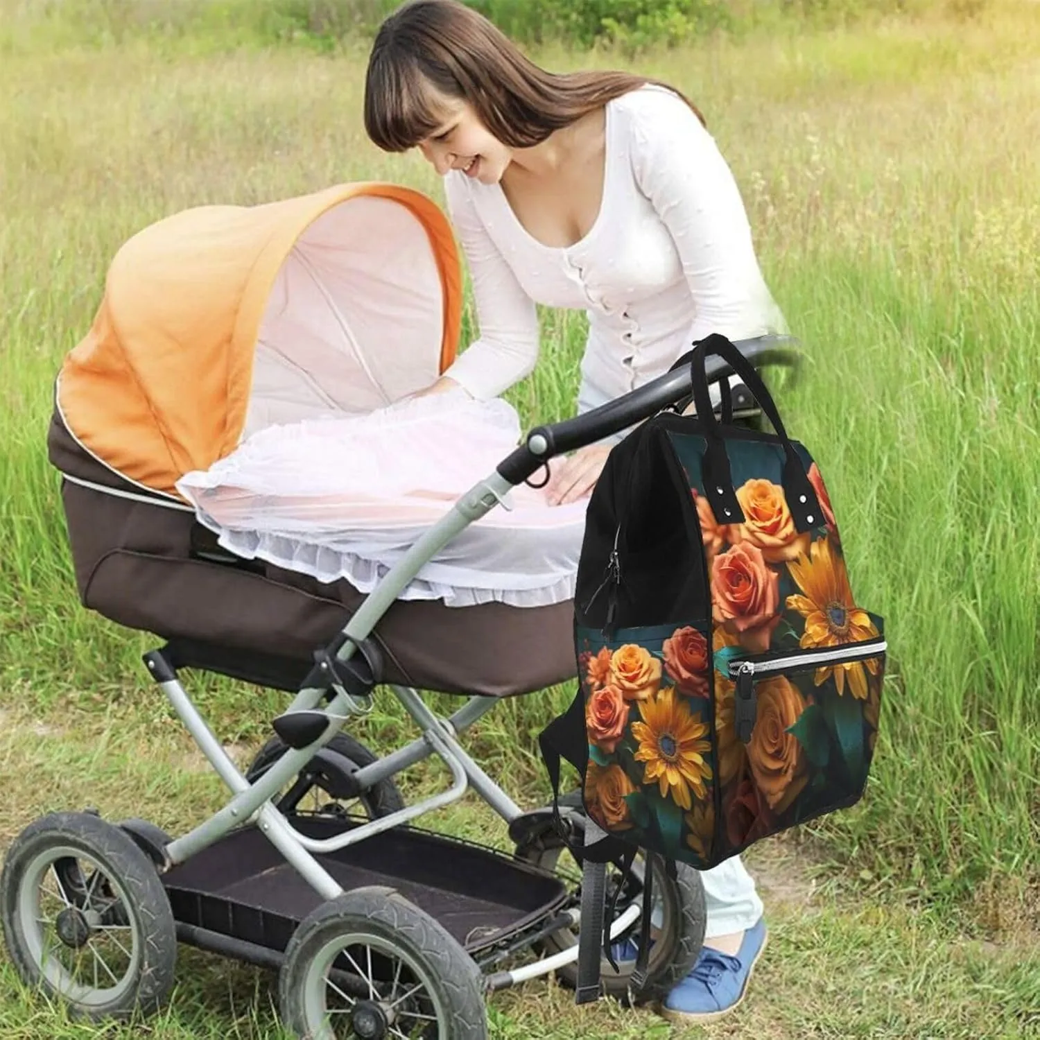Diaper Bag Backpack Sunflower and Rose Nappy Backpack Maternity Baby Nappy Bag Changing Bags for Travel