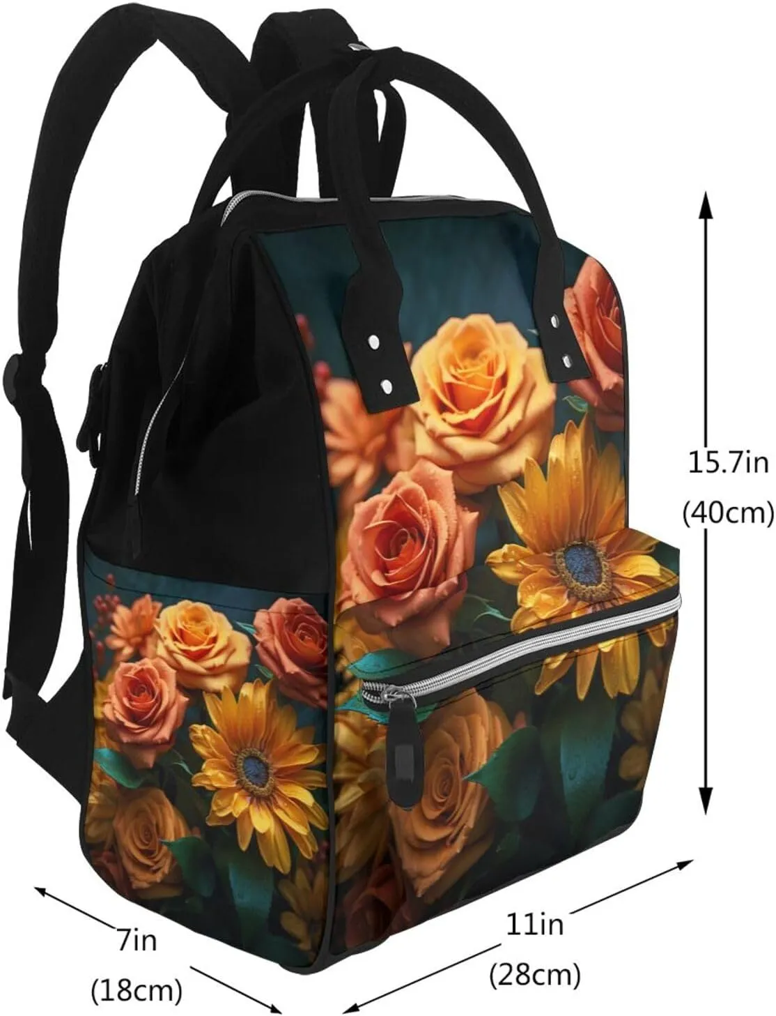 Diaper Bag Backpack Sunflower and Rose Nappy Backpack Maternity Baby Nappy Bag Changing Bags for Travel