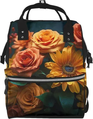 Diaper Bag Backpack Sunflower and Rose Nappy Backpack Maternity Baby Nappy Bag Changing Bags for Travel