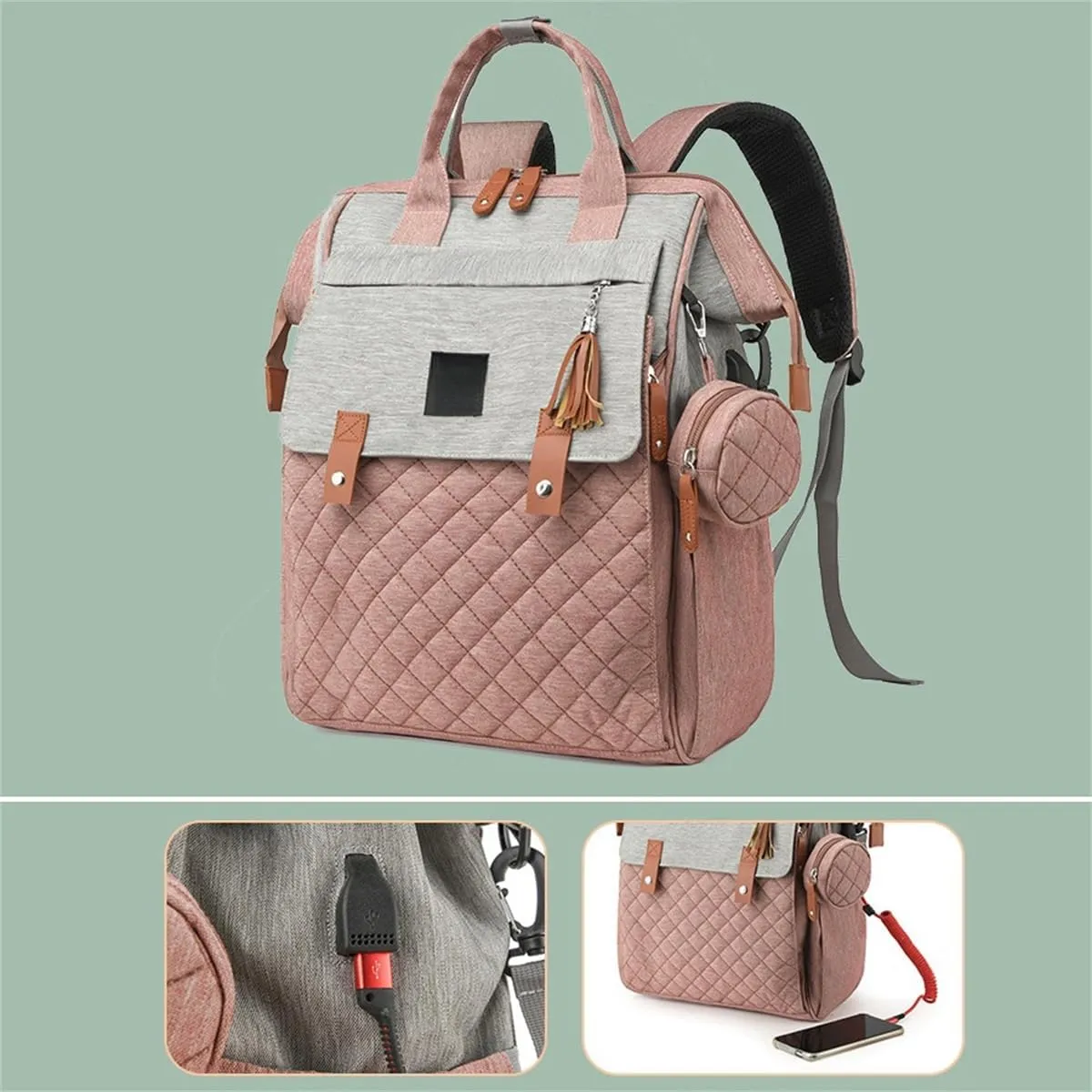 Diaper Bag Backpack with Pacifier Case, Diaper Bag Backpack for Women Large Capacity with Insulated Pockets (Grey)