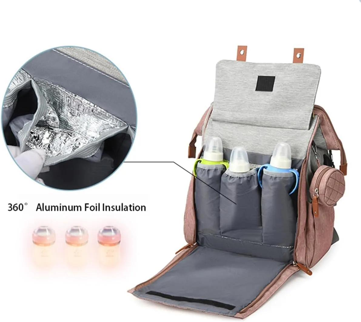Diaper Bag Backpack with Pacifier Case, Diaper Bag Backpack for Women Large Capacity with Insulated Pockets (Grey)