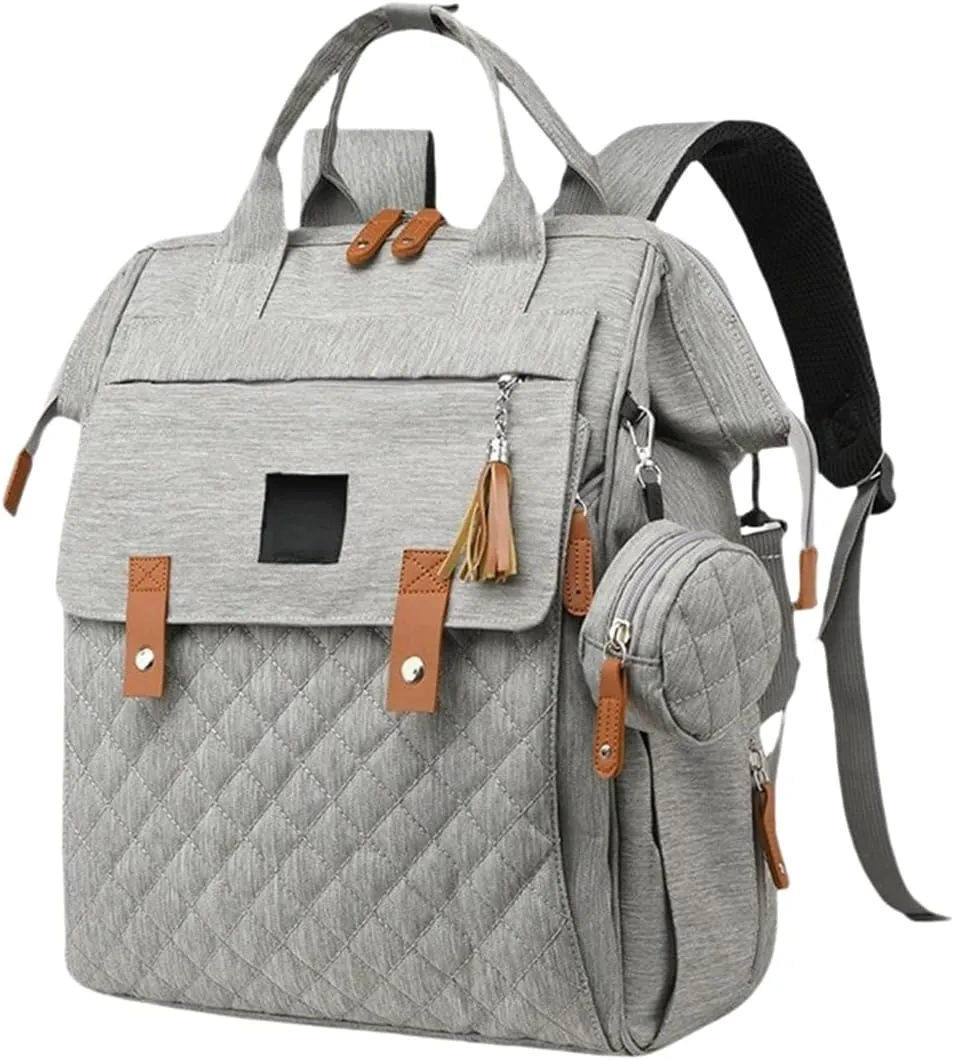 Diaper Bag Backpack with Pacifier Case, Diaper Bag Backpack for Women Large Capacity with Insulated Pockets (Grey)
