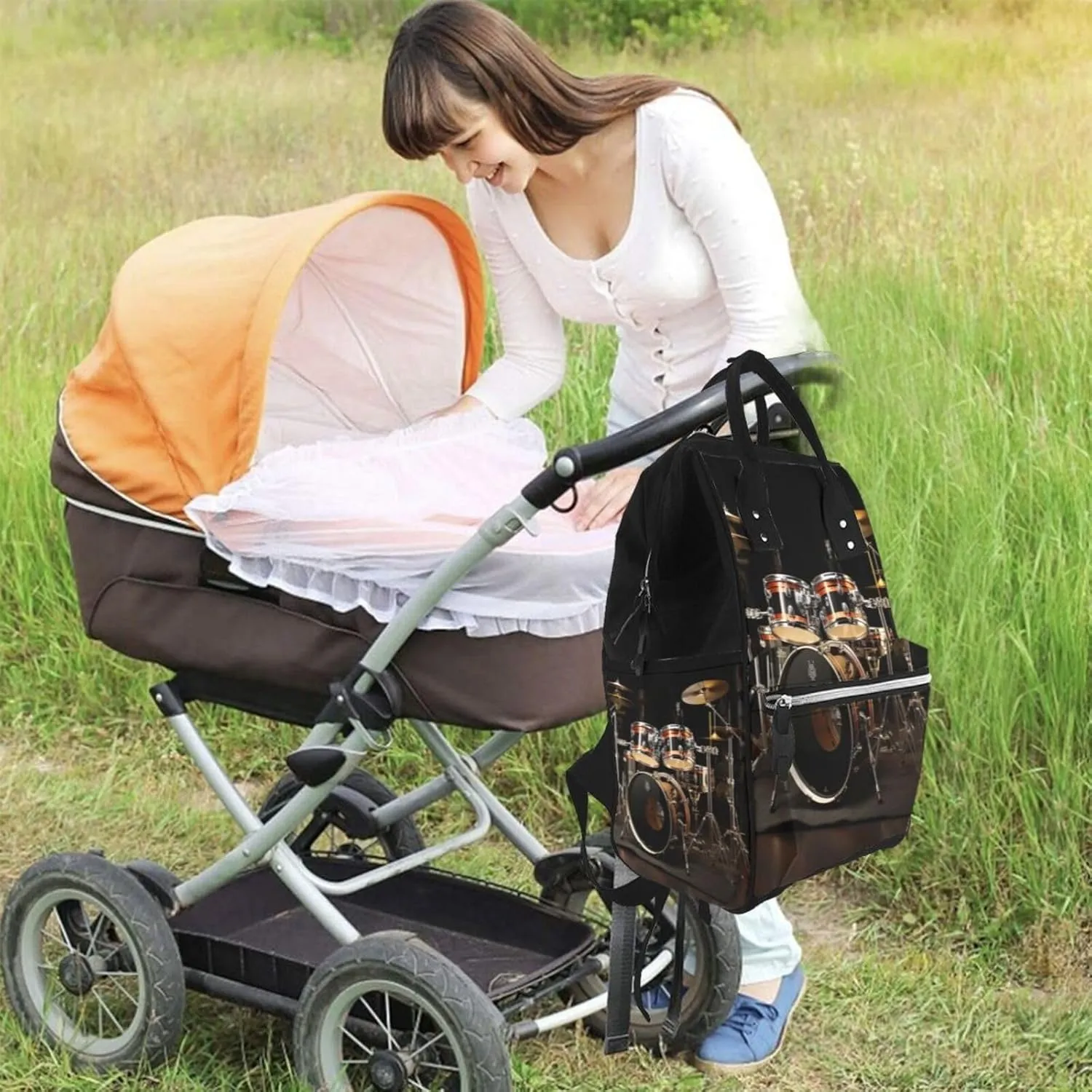 Diaper Bag Nappy Backpack Baby Bag Opossum and Roses Mummy Backpack Multifunction Changing Bags for Travel, Drum Set, One Size