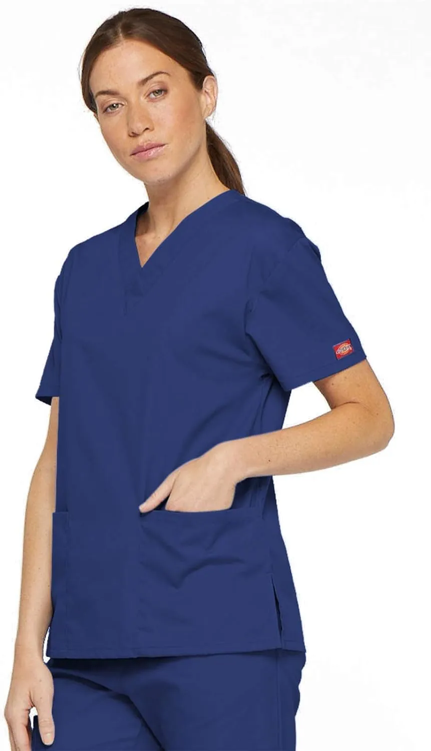 Dickies Women's V-Neck Scrub Top with 3 Pockets and Side Vents - 86706