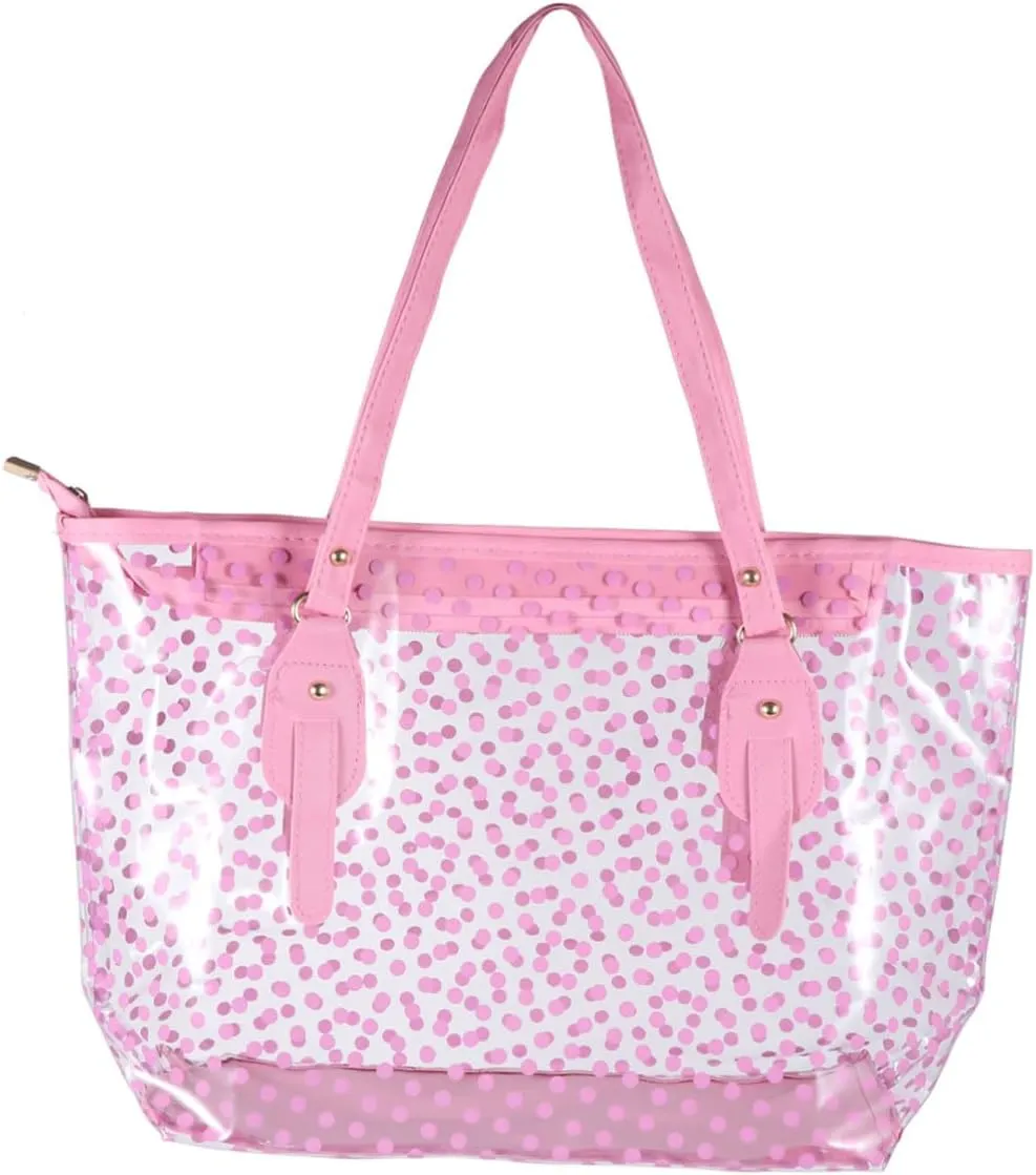 Didiseaon Trendy Waterproof Beach Bag Women's Fashion Handbag Round Dots Sturdy Pvc for Summer Outings