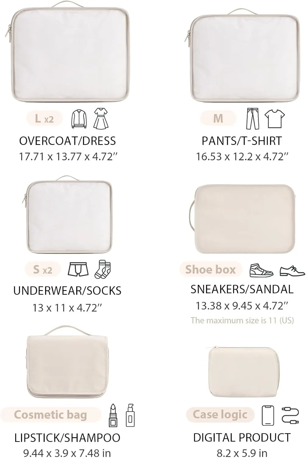 DIMJ Packing Cubes for Travel - 8 Pcs Lightweight Travel Cubes for Packing, Mesh Travel Packing Cubes Travel Packing Organizers with Large Toiletries Bag (Beige)
