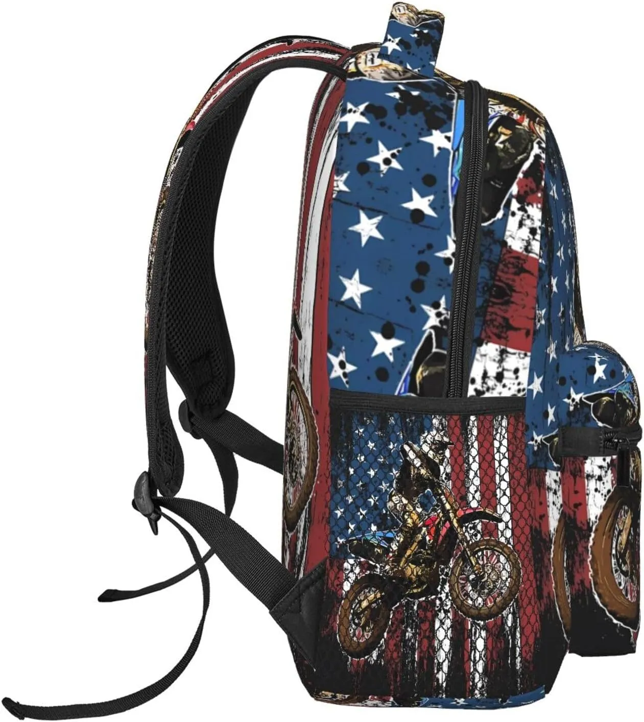 Dirt Bike Racing Motocross Race American Flag Casual Backpacks Sport Backpack Travel Rucksack Canvas Daypack Workout Bags with Pockets for Gym Working Hiking