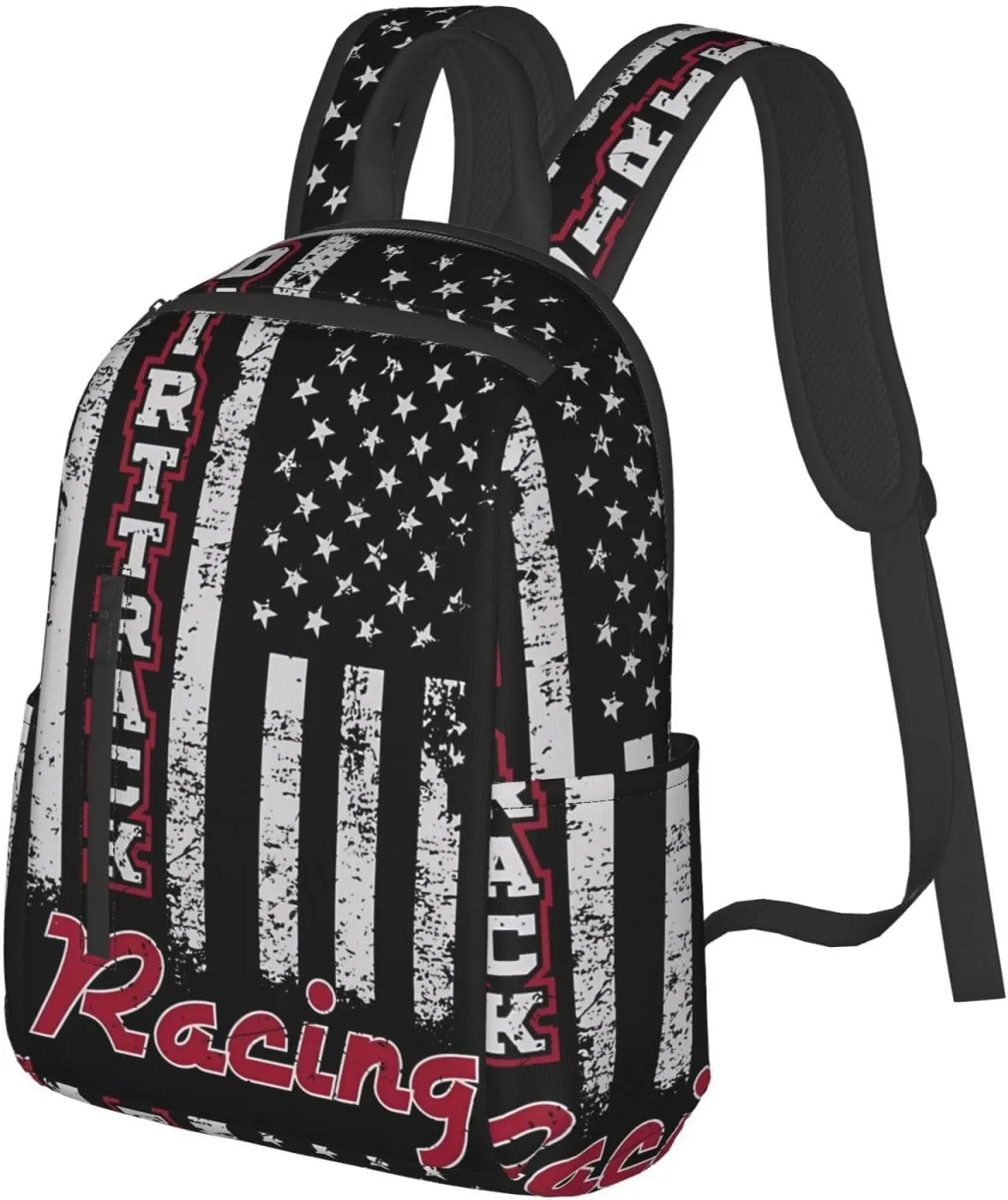 Dirt Track Racing American Flag Casual Backpacks Laptop Backpack Outdoor Travel Rucksack Sport Carry-On Daypack Lightweight Bag with Multi-Pockets