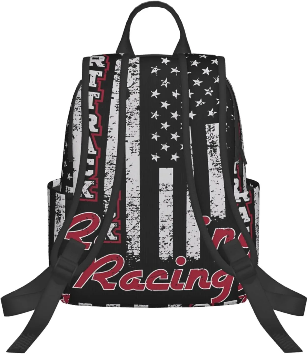 Dirt Track Racing American Flag Casual Backpacks Laptop Backpack Outdoor Travel Rucksack Sport Carry-On Daypack Lightweight Bag with Multi-Pockets