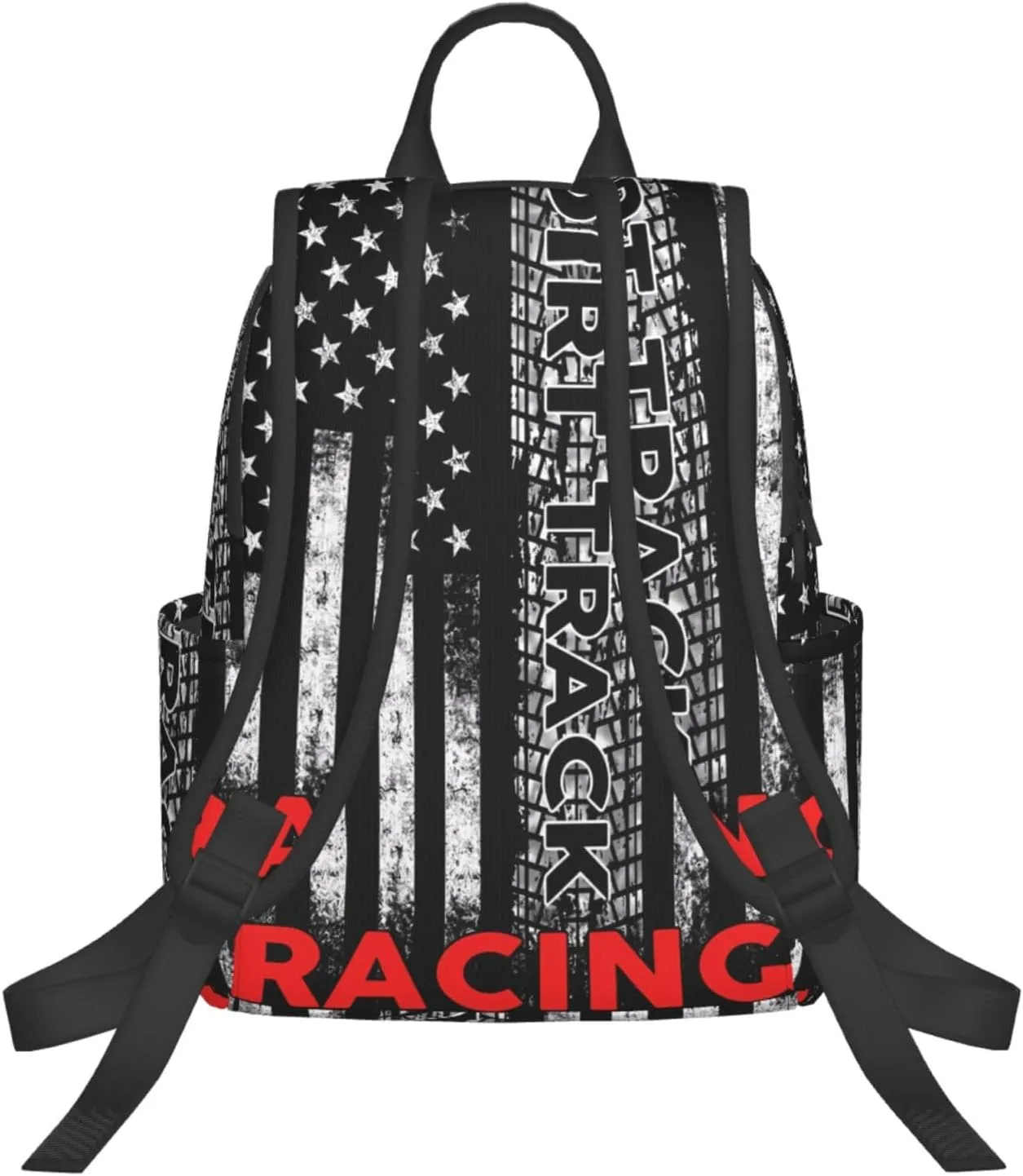 Dirt Track Racing American Flag Casual Backpacks Laptop Backpack Outdoor Travel Rucksack Sport Carry-On Daypack Lightweight Bag with Multi-Pockets