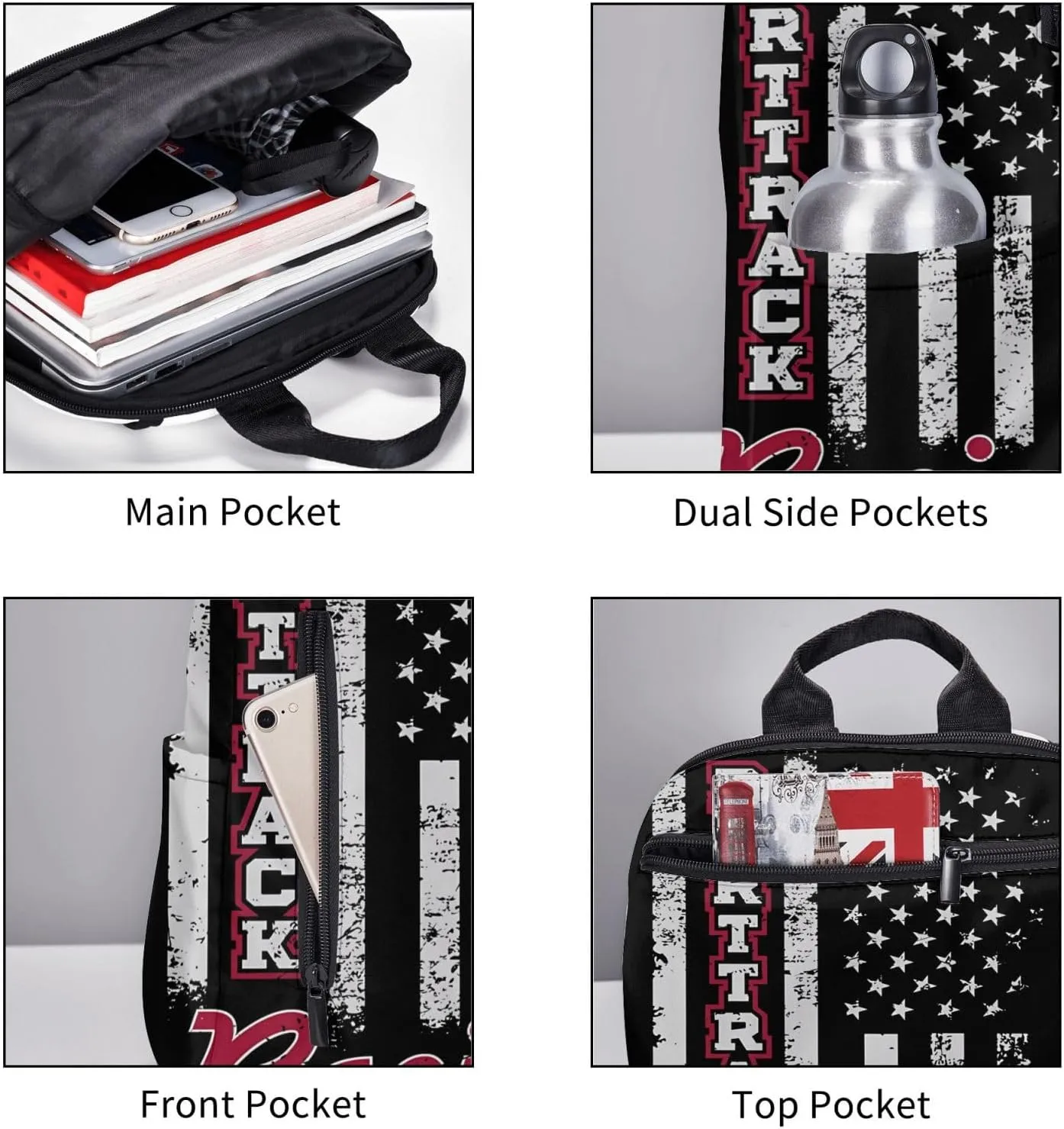 Dirt Track Racing American Flag Casual Backpacks Laptop Backpack Outdoor Travel Rucksack Sport Carry-On Daypack Lightweight Bag with Multi-Pockets