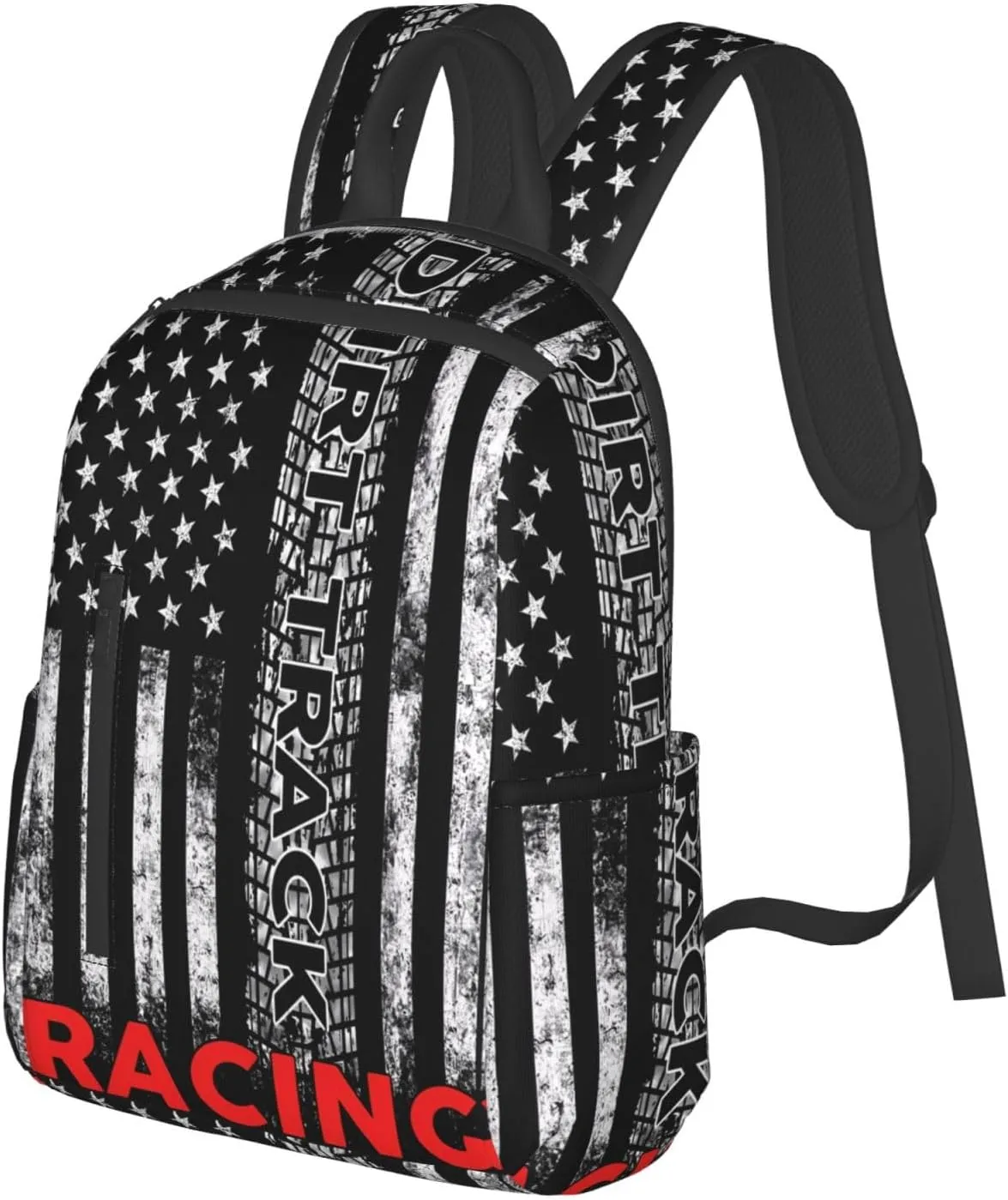 Dirt Track Racing American Flag Casual Backpacks Laptop Backpack Outdoor Travel Rucksack Sport Carry-On Daypack Lightweight Bag with Multi-Pockets