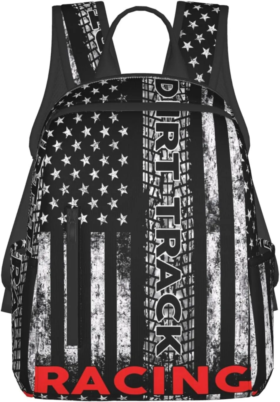 Dirt Track Racing American Flag Casual Backpacks Laptop Backpack Outdoor Travel Rucksack Sport Carry-On Daypack Lightweight Bag with Multi-Pockets