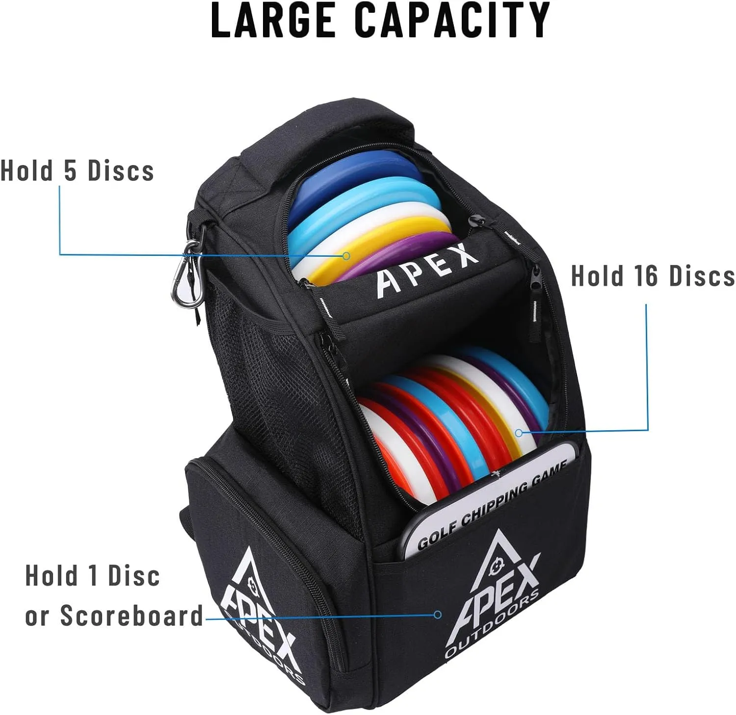Disc Golf Bag, Large Disc Golf Backpack Holds Over 21 Discs, Durable & Lightweight with Multiple Storage Pockets