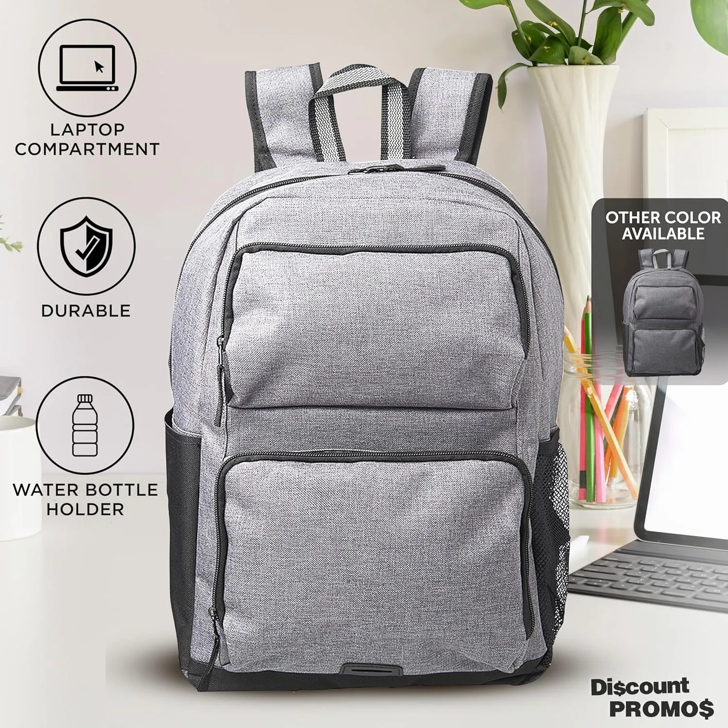 DISCOUNT PROMOS Clemson Multi Purpose Backpacks Set of 6, Bulk Pack - Versatile Use, Durable, Ideal for Academic, Travel, Outdoor - Grey