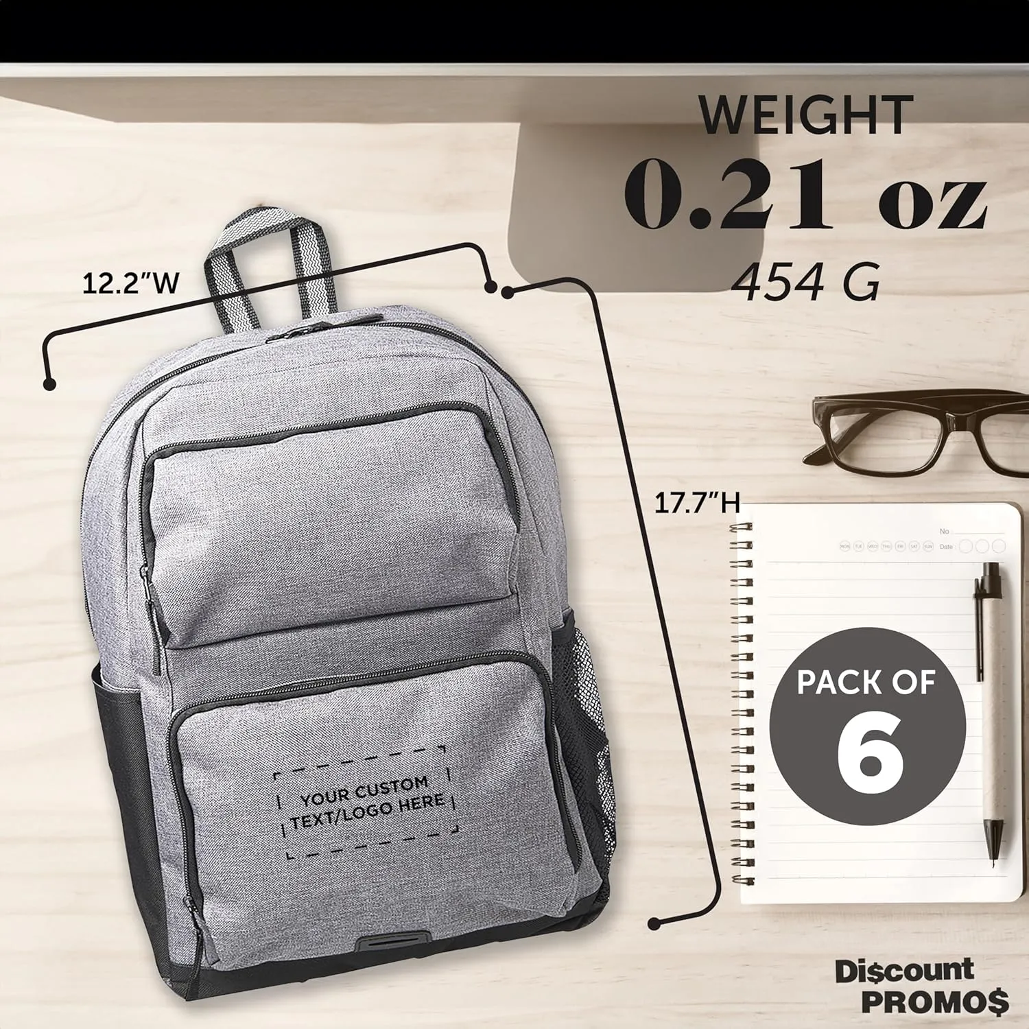 DISCOUNT PROMOS Custom Clemson Multi Purpose Backpacks Set of 6, Personalized Bulk Pack - Versatile Use, Durable, Ideal for Academic, Travel, Outdoor - Grey