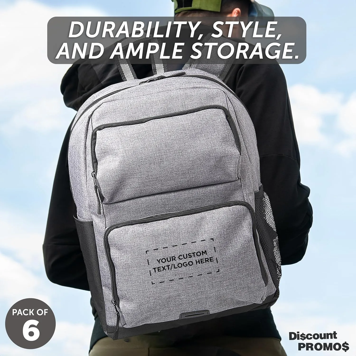 DISCOUNT PROMOS Custom Clemson Multi Purpose Backpacks Set of 6, Personalized Bulk Pack - Versatile Use, Durable, Ideal for Academic, Travel, Outdoor - Grey