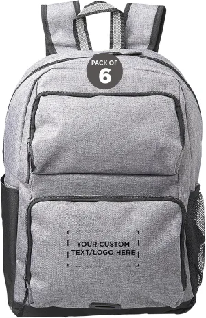 DISCOUNT PROMOS Custom Clemson Multi Purpose Backpacks Set of 6, Personalized Bulk Pack - Versatile Use, Durable, Ideal for Academic, Travel, Outdoor - Grey