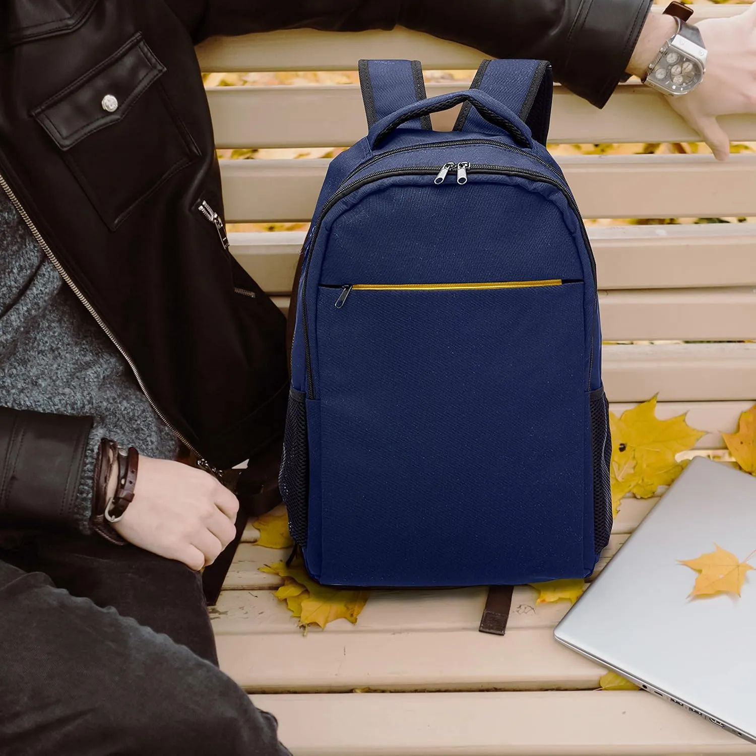 DISCOUNT PROMOS Tempe Backpacks with Laptop Pocket Set of 6, Bulk Pack - Bring Everywhere You Go, Perfect for Travellers, Employees and for Everyday Use - Navy Blue