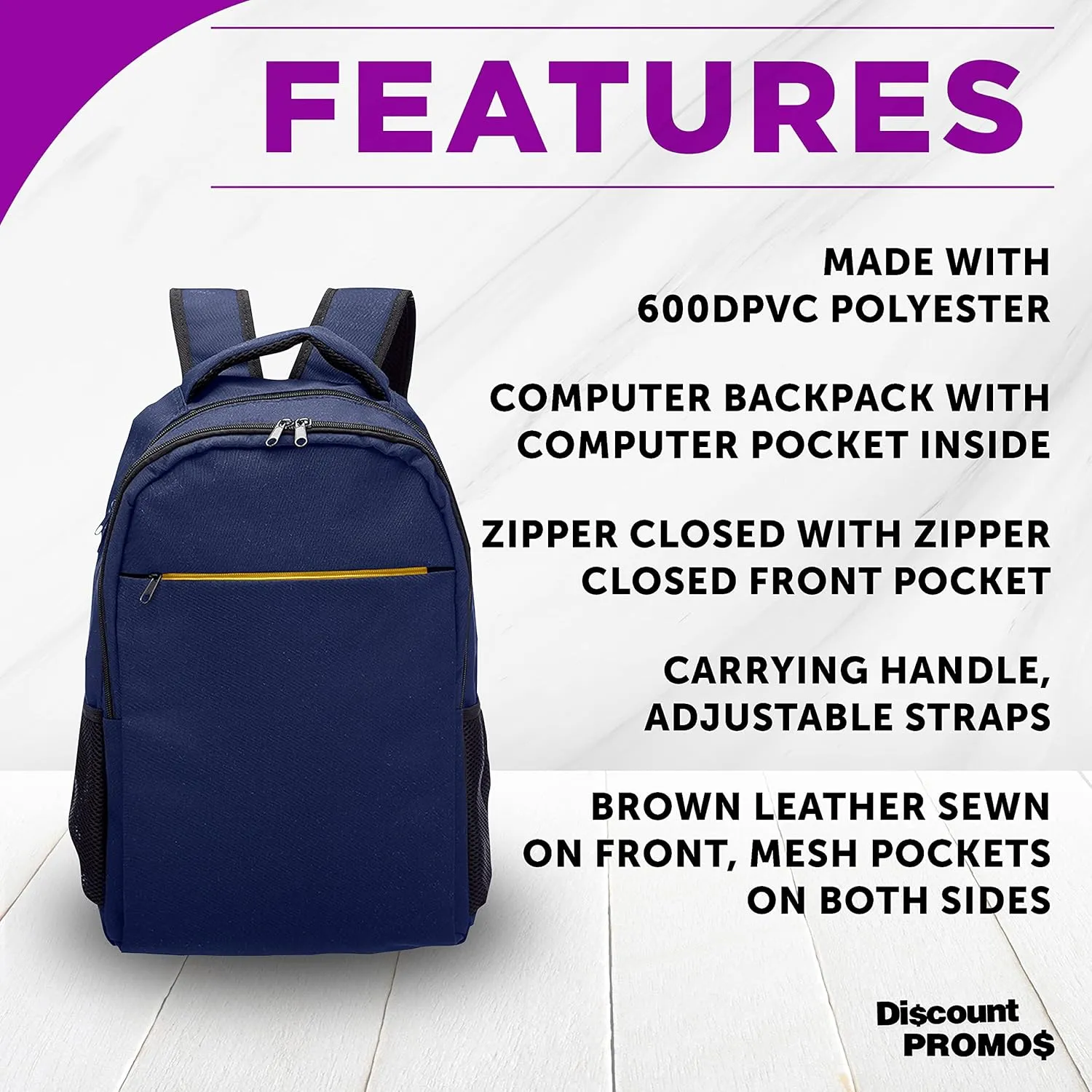 DISCOUNT PROMOS Tempe Backpacks with Laptop Pocket Set of 6, Bulk Pack - Bring Everywhere You Go, Perfect for Travellers, Employees and for Everyday Use - Navy Blue