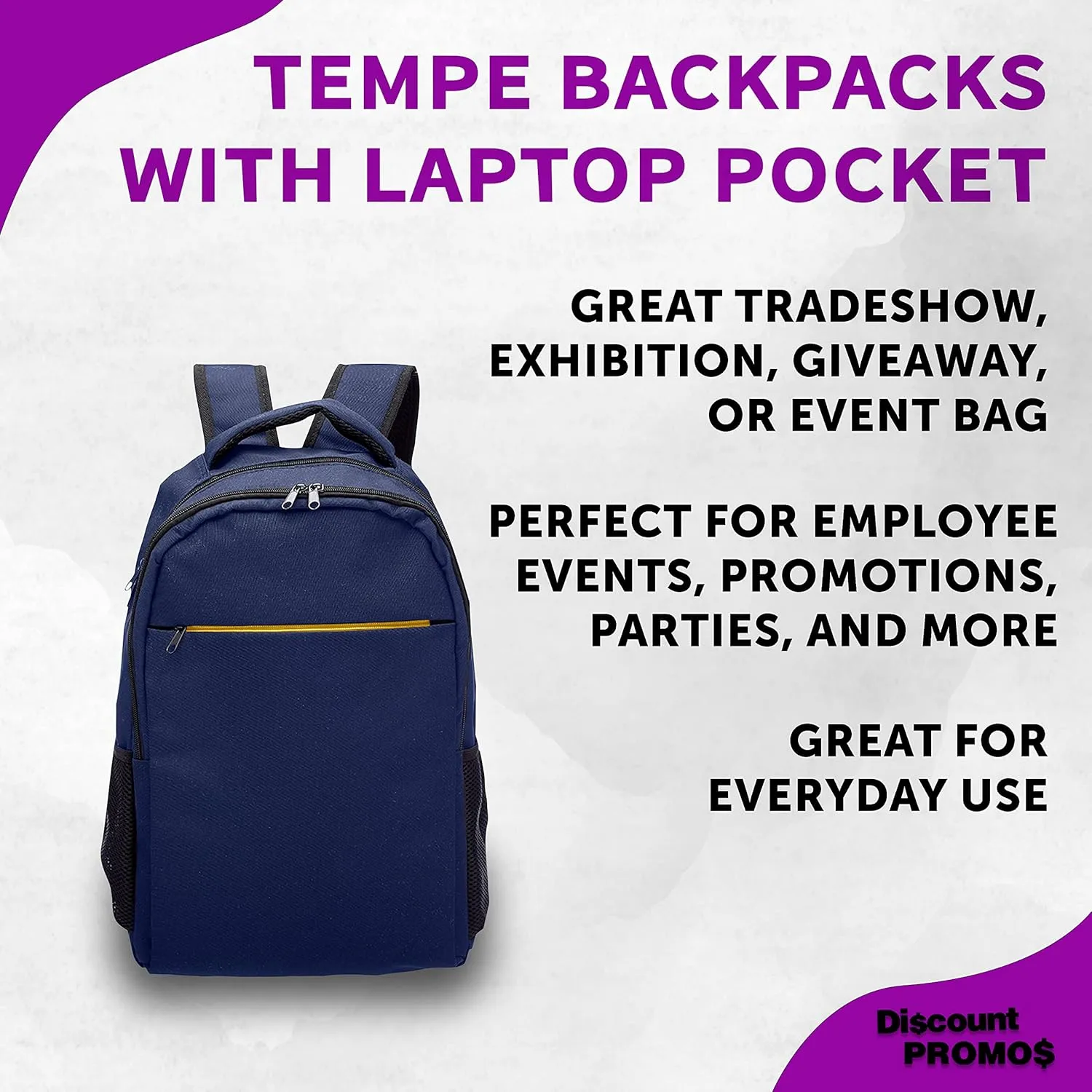 DISCOUNT PROMOS Tempe Backpacks with Laptop Pocket Set of 6, Bulk Pack - Bring Everywhere You Go, Perfect for Travellers, Employees and for Everyday Use - Navy Blue