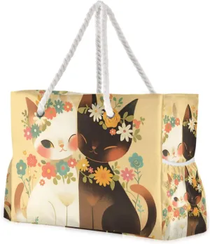 Distinctive Cute Flowers Vintage Weekender Overnight Bag Waterproof Sandproof with side pockets Large Zippered Tote Bags for Travel Gym Vacation