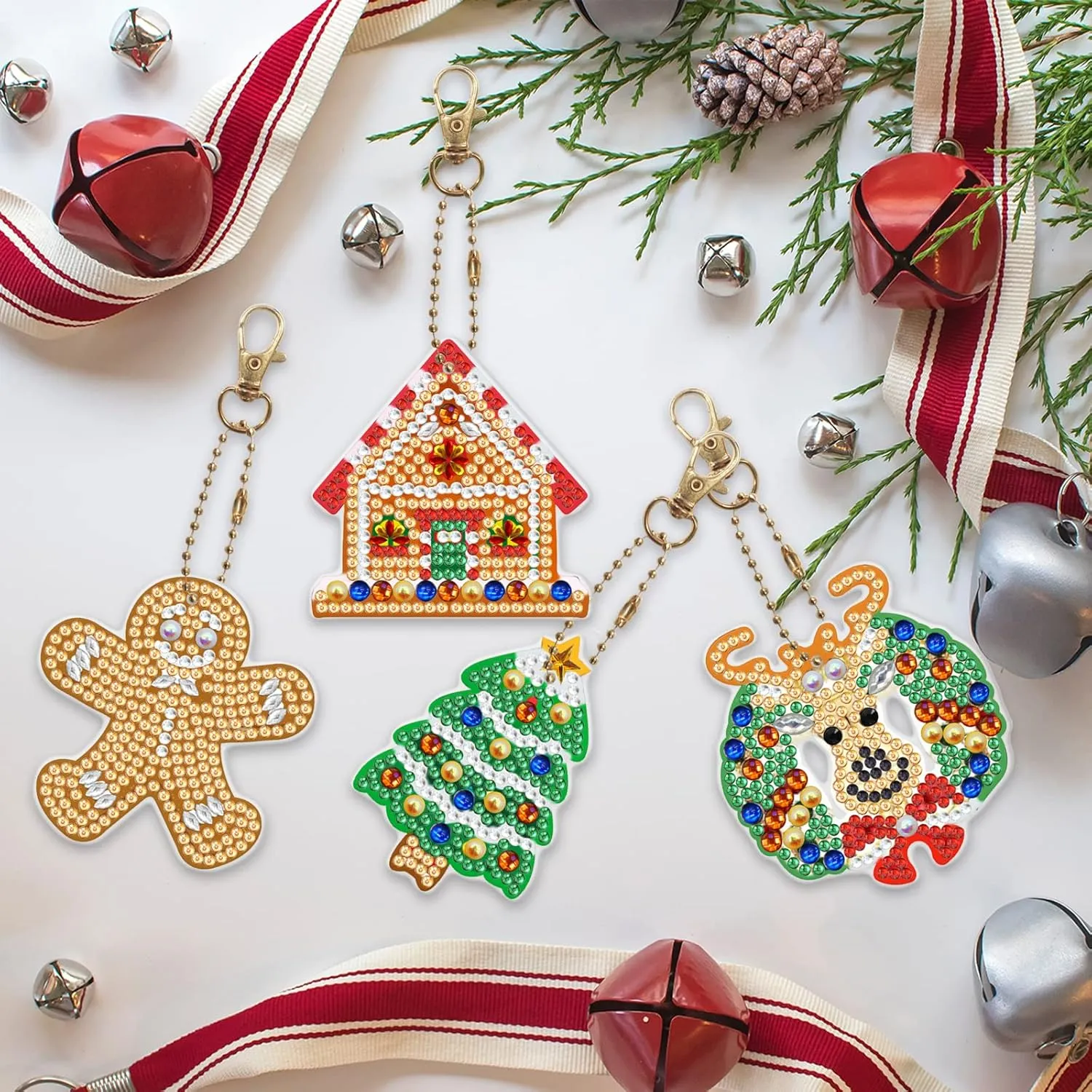 DIY 5D Diamond Painting Keychain Kits Full Drill Special Shape Crystal Christmas Diamond Art Key Chain Key Ring Set