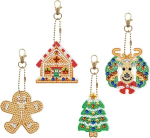 DIY 5D Diamond Painting Keychain Kits Full Drill Special Shape Crystal Christmas Diamond Art Key Chain Key Ring Set